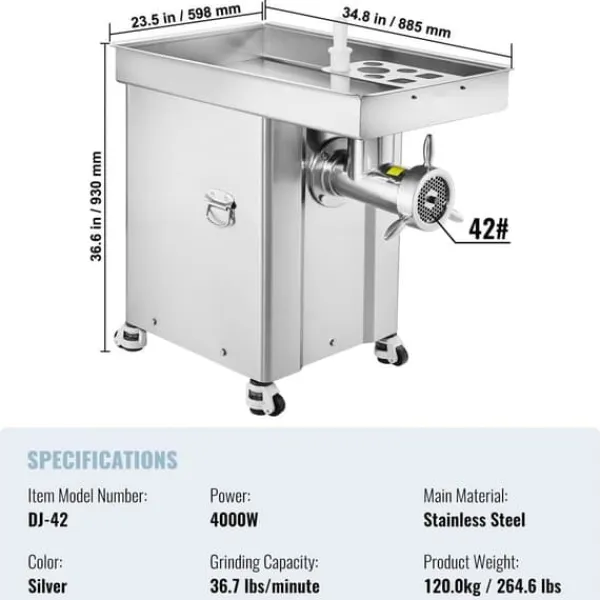 Kommerciel Elektrisk KødKværn 36,7 lbs/min, Industriel KabinetKværn, Høj Ydelse Outlet