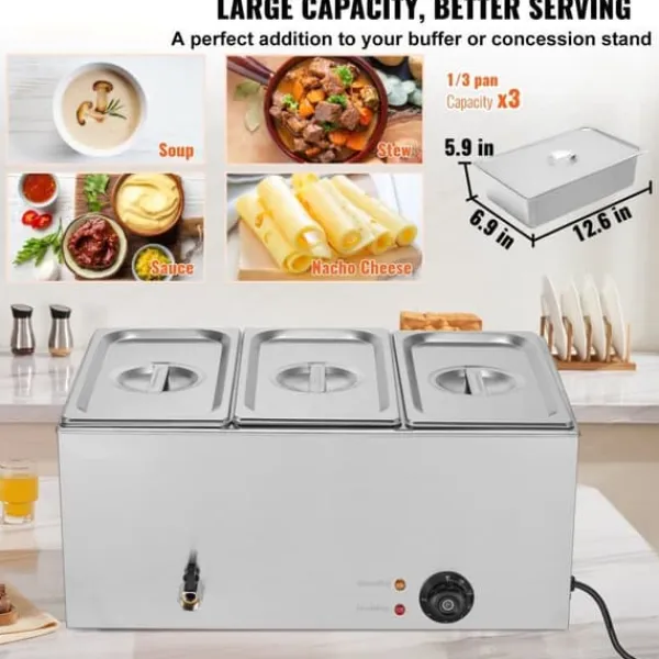 Madopvarmere>Kommerciel Elektrisk Madvarmer 3-Pande Bordplade Buffet 16,5L Bain Marie, Hold Mad Varm, Ideel til Catering og Fest