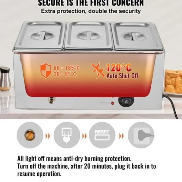 Madopvarmere>Kommerciel Elektrisk Madvarmer 3-Pande Bordplade Buffet 16,5L Bain Marie, Hold Mad Varm, Ideel til Catering og Fest