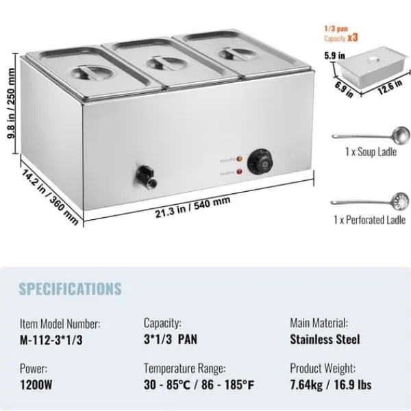 Madopvarmere>Kommerciel Elektrisk Madvarmer 3-Pande Bordplade Buffet 16,5L Bain Marie, Hold Mad Varm, Ideel til Catering og Fest