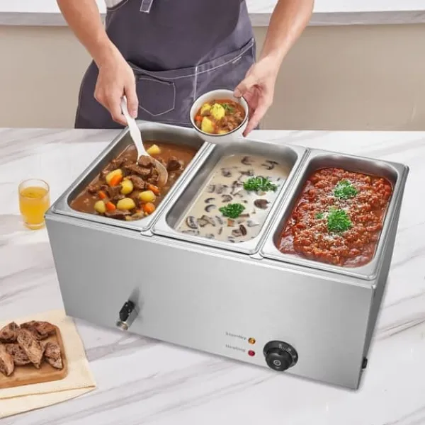 Madopvarmere>Kommerciel Elektrisk Madvarmer 3-Pande Bordplade Buffet 16,5L Bain Marie, Hold Mad Varm, Ideel til Catering og Fest