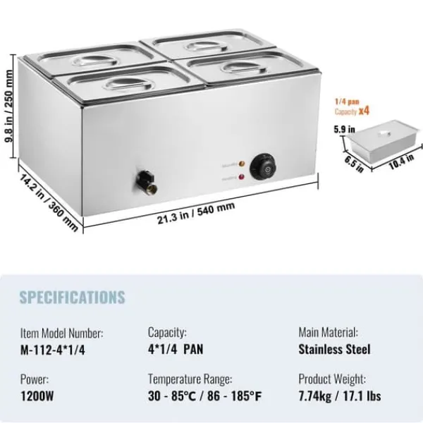 Madopvarmere>Kommerciel Elektrisk Madvarmer 4-Pande, Bordplade Buffet 15L Bain Marie, hurtig opvarmning, ideel til restauranter.