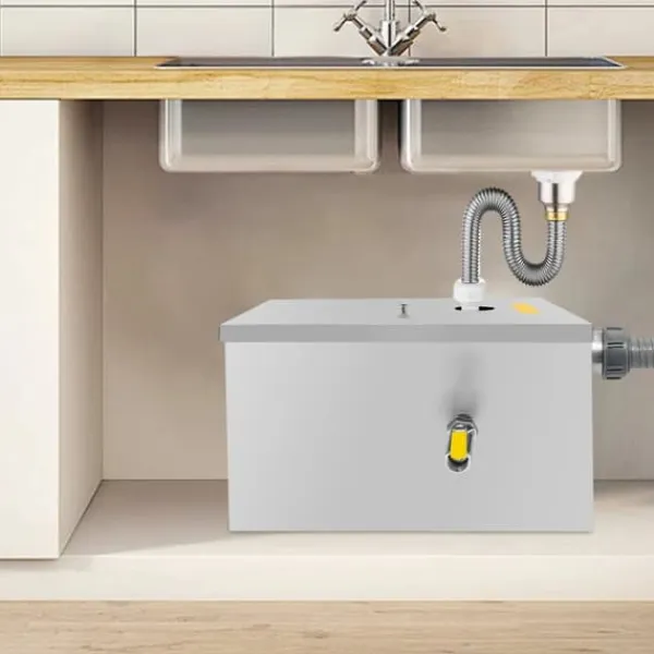 Kommerciel fedtudskiller 20 L i rustfrit stål, automatisk aflukning, sølv, til restaurant/fabrik/hjemmekøkken New