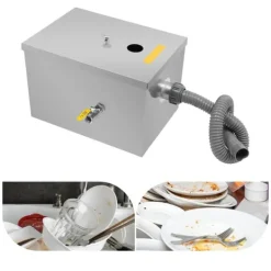 Kommerciel fedtudskiller 20 L i rustfrit stål, automatisk aflukning, sølv, til restaurant/fabrik/hjemmekøkken New
