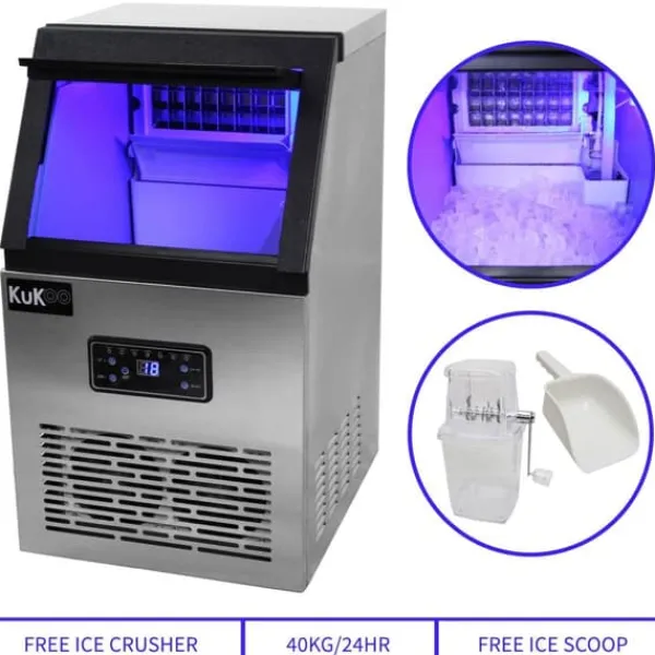 Kommerciel isterningmaskine i rustfrit stål 40 kg/24 timer Restaurant Bar Cafe Hotel IceMaker / GRATIS isknuser Online