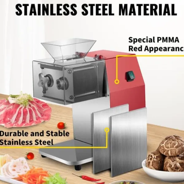 Kødskivere>Kommerciel kødskæremaskine, 251 kg/h, 850W elektrisk skærer med 3,5 mm klinge – rustfrit stål til restauranter og supermarkeder.
