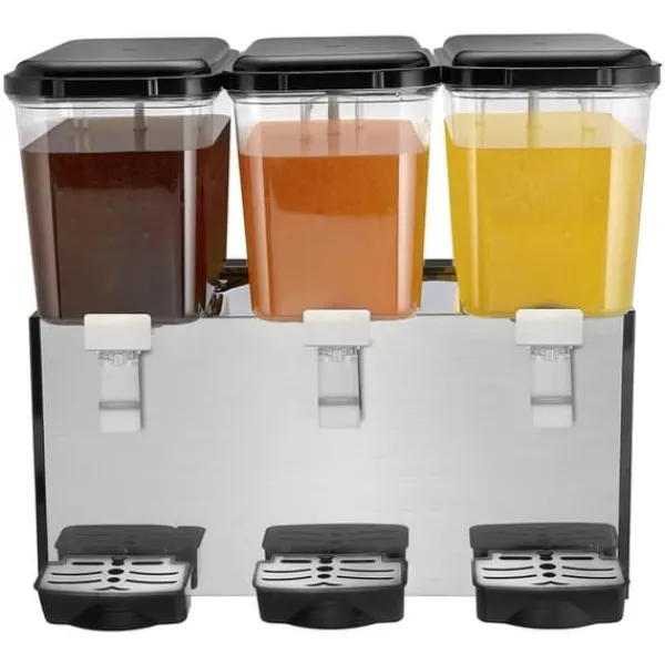 Drikkevareautomater>Kommerciel 18L drikkevaredispenser med 3 tanke, kold juice og isdrik, perfekt til caféer og events.