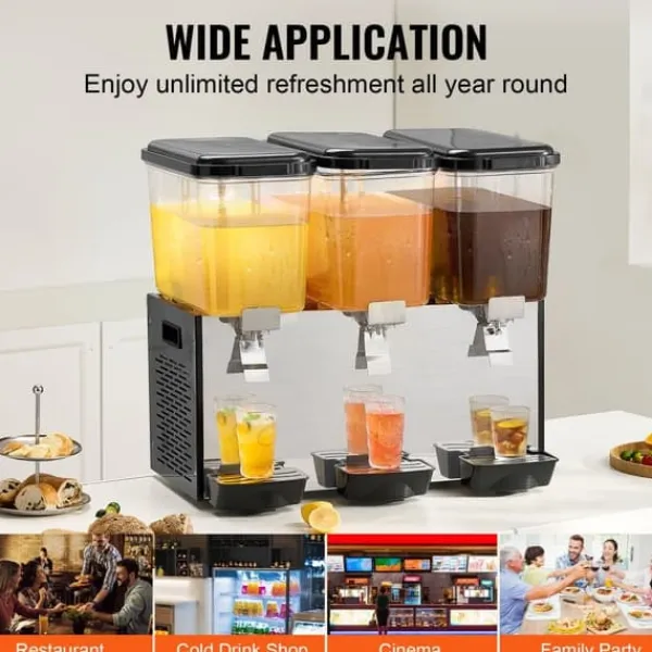 Drikkevareautomater>Kommerciel 18L drikkevaredispenser med 3 tanke, kold juice og isdrik, perfekt til caféer og events.