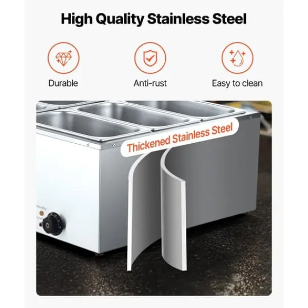 Kommerciel Madvarmer, 1500W Elektrisk Dampvarmer, Rustfrit Stål, 6-Pande, Bordbuffet Bain Marie Hot