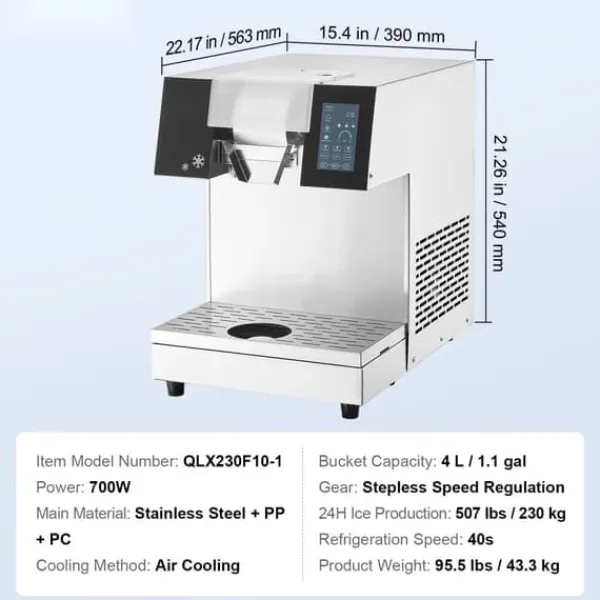 Isknusere & Ice Shavers>Kommerciel snefnug-ismaskine 507 LBS/24H, rustfrit stål, professionel, effektiv, ideel til isproduktion.