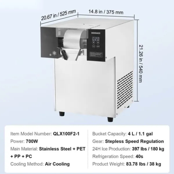 Isproducenter>Kommerciel snefnug-ismaskine 397LBS/24H, rustfrit stål, høj kapacitet, ideel til restauranter og caféer.
