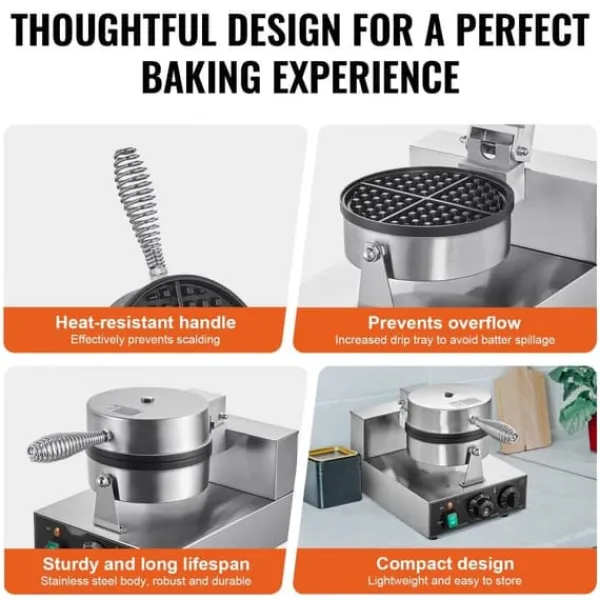 Kommerciel vaffelmaskine, rund non-stick vaffeljern, 1230W, hurtig opvarmning, perfekt til caféer og restauranter. Discount