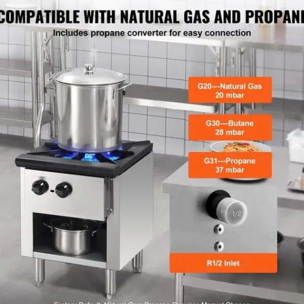 Komfurer>Kommercielt gaskomfur 1 brænder, bordplade, madlavning, varmeplade, energieffektiv, hurtig opvarmning, perfekt til køkken.