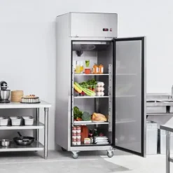 Kommercielt køleskab 20,12 Cu.ft, opretstående enkeltdør, automatisk afrimning, rustfrit stål Reach-in køleskab