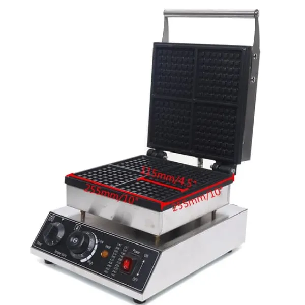 Vaffeljern>Kommercielt vaffeljern, non-stick vaffelbager, 50–300°C temperaturområde og tidskontrol, til caféer og bagerier, sølv