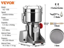 Madkværne & Kødhakker>Kommersiel Elektrisk Kornmøllekværn, Rustfrit Stål, Svingtype, 2500g