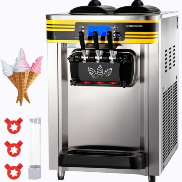 Kommersiel ismaskine, 22-30L/H, 2350W, 2x6L hopper, LCD-panel, fremragende til restaurant og snackbar, sølvfinish. Outlet