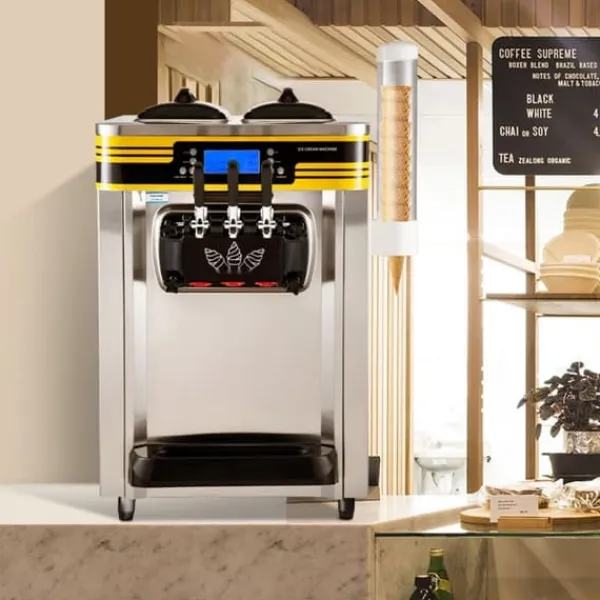 Kommersiel ismaskine, 22-30L/H, 2350W, 2x6L hopper, LCD-panel, fremragende til restaurant og snackbar, sølvfinish. Outlet