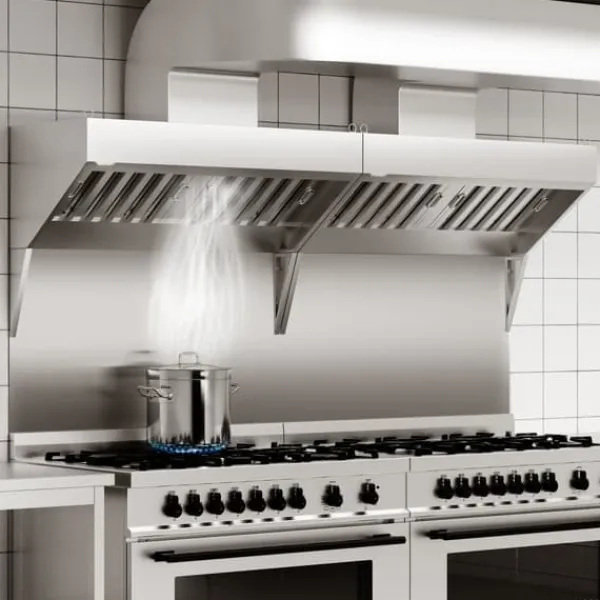 Emhætter>Kommersiell emhætte, 8FT food truck udluftning, rustfrit stål hætte med 4 aftagelige oliefiltre, ideal til restaurantkøkkener.