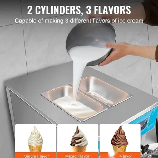 Ismaskine>Kommersiell Soft Serve Ismaskine 21-31 L/T, 3 smagsmuligheder, ideel til caféer og restauranter.