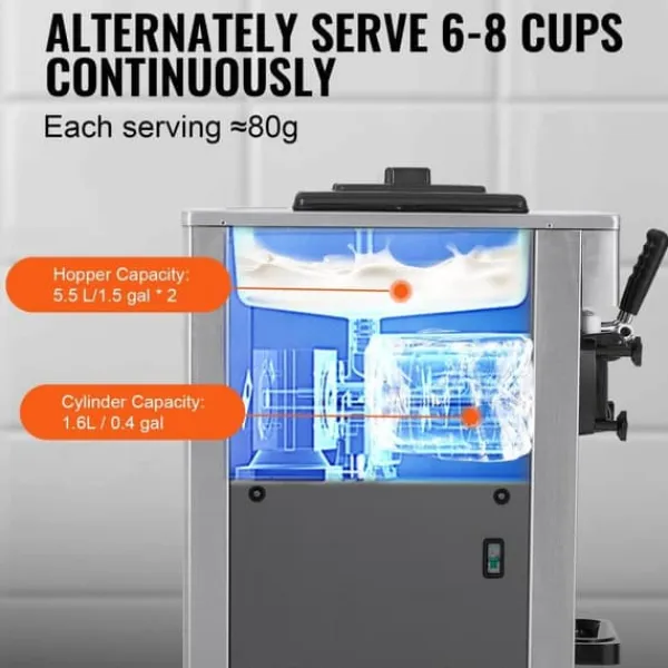 Ismaskine>Kommersiell Soft Serve Ismaskine 21-31 L/T, 3 smagsmuligheder, ideel til caféer og restauranter.