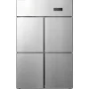 Køleskabe>Kommersielt Reach-in køleskab med 4 døre, 27,5 Cu.Ft side-by-side fryser, rustfrit stål merchandiser og sølv snacks- og drikkevarekøleskab.