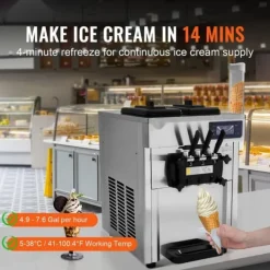 Ismaskine>Kommmerciel Soft Serve Ismaskine 18-28 L/H med 3 smagsmuligheder. Perfekt til cafeer og isbarer.