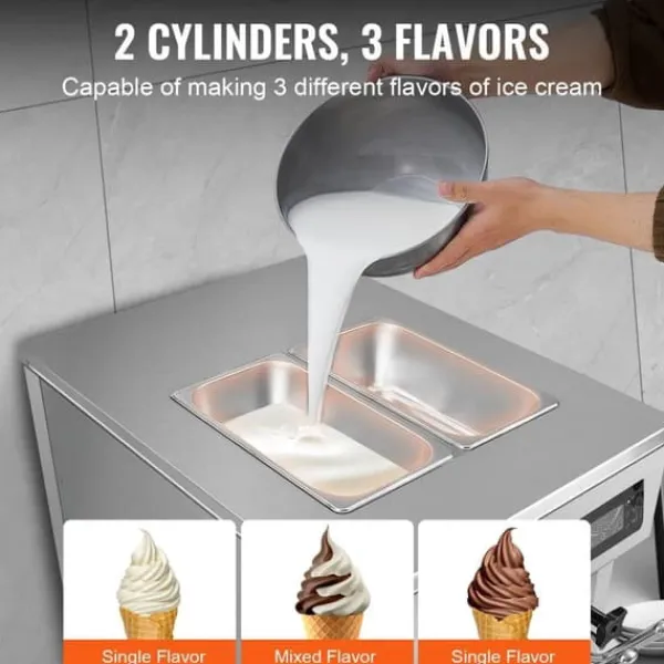 Ismaskine>Kommmerciel Soft Serve Ismaskine 18-28 L/H med 3 smagsmuligheder. Perfekt til cafeer og isbarer.