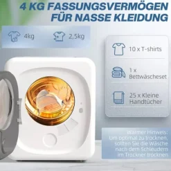 Kompakt tørretumbler 4 kg - 5 programmer, timer, touch-display - Hvid/Sort Clearance