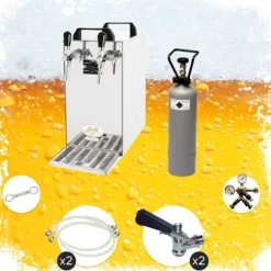 Komplet sæt - fadølsanlæg - kontakt 40 2 linjer tør køler, spil køler 50 liter/h, KEG:Typ G, KEG 2:Type D Online