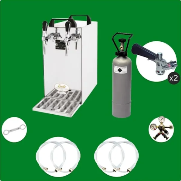 Komplet sæt - fadølsanlæg - kontakt 40 2 linjer tør køler, spil køler 50 liter/h, KEG:Typ G, KEG 2:Type D Online