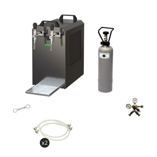 Ølhaner>Komplet sæt - fadølsanlæg - STREAM 80 ølkasse, flowkøler 2-linet tørkøler, KEG 2:Type D, KEG:KeyKeg