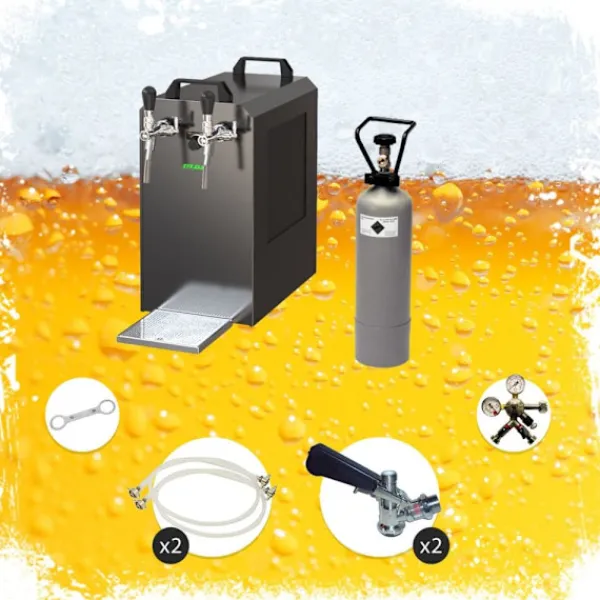 Ølhaner>Komplet sæt - fadølsanlæg - STREAM 80 ølkasse, flowkøler 2-linet tørkøler, KEG 2:Type D, KEG:KeyKeg