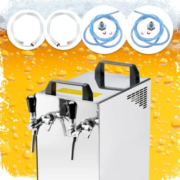 Ølhaner>Komplet sæt fadølsanlæg kontakt 40 / K 2 linjer, 50 liter/h rustfrit stål, med membranpumpe, øl tryk, KEG:Type D, KEG 2:Type A