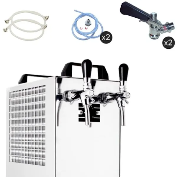 Ølhaner>Komplet sæt fadølsanlæg kontakt 40 / K 2 linjer, 50 liter/h rustfrit stål, med membranpumpe, øl tryk, KEG:Type M, KEG 2:Type D