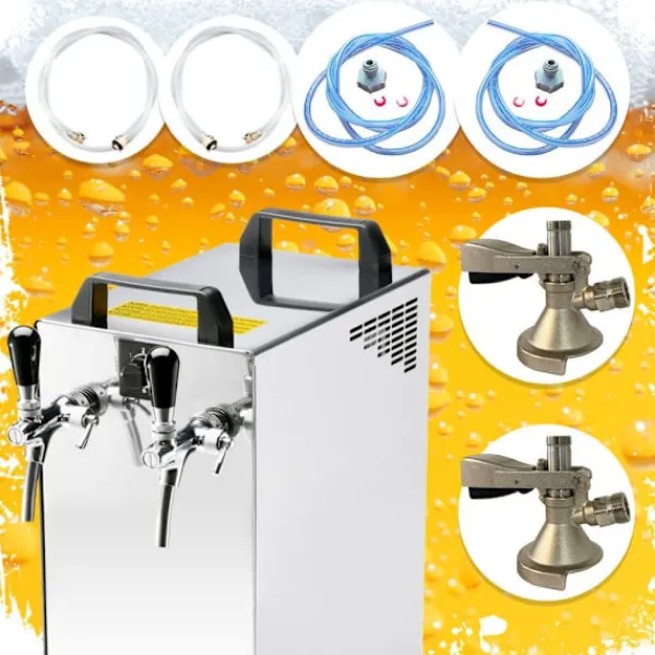 Ølhaner>Komplet sæt fadølsanlæg kontakt 40 / K 2 linjer, 50 liter/h rustfrit stål, med membranpumpe, øl tryk, KEG:Type M, KEG 2:Typ G