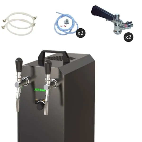 Komplet sæt fadølsanlæg stream 50 / К 2 linjer, 50 liter/h rustfrit stål, med membranpumpe, øl tryk, KEG:Typ G, KEG 2:KeyKeg