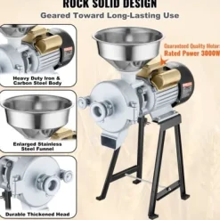 Kornmølle, Elektrisk Kommerciel Grinder 3000W, 50,5x25x70 cm, rustfrit stål Outlet