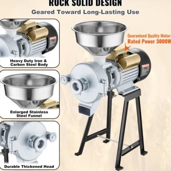 Kornmølle, Elektrisk Kommerciel Grinder 3000W, 50,5x25x70 cm, rustfrit stål Outlet