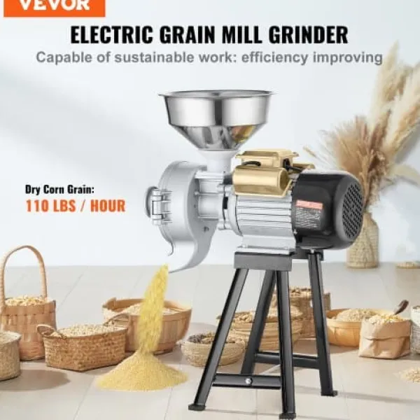 Kornmølle, Elektrisk Kommerciel Grinder 3000W, 50,5x25x70 cm, rustfrit stål Outlet