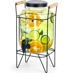 Krukke til drikkevarer med vandhane og stativ, sort, vandhane til drikkevarer, vand, limonade, 4,2L, VILDE 139600 Best