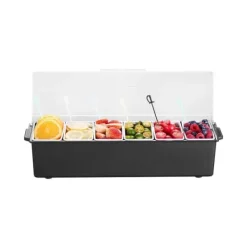 Krydderiserver afkølet, 6 rum, Kold serveringsbakke med klart låg Hot