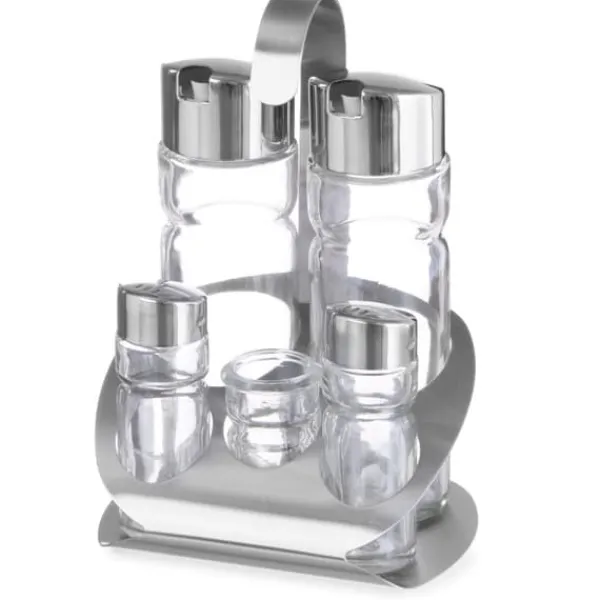Krydderisæt i rustfrit stål salt peber olivenolie vineddike tandstikkere - Hendi 465363 Hot