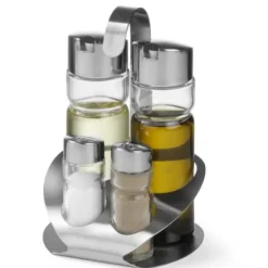 Salt- & Peberstrøere>Krydderisæt i rustfrit stål salt peber olivenolie vineddike - Hendi 465356