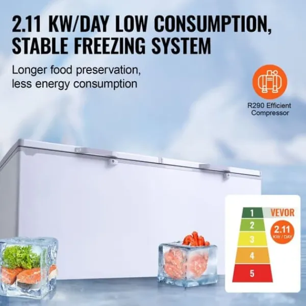 Kummefryser 19,8 cu.ft / 561 L dybfryser med 4 aftagelige kurve, energieffektiv, rummelig opbevaring Outlet