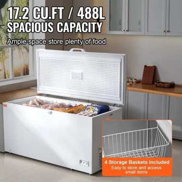 Kummefryser 17,2 ku.ft / 488 L dybfryser med 4 aftagelige kurve, stor kapacitet, energieffektiv Outlet