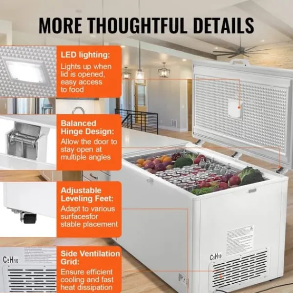 Kummefryser 17,2 ku.ft / 488 L dybfryser med 4 aftagelige kurve, stor kapacitet, energieffektiv Outlet