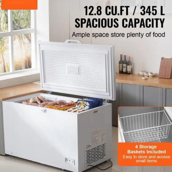 Kummefryser 12,8 ku.ft / 345 L stor dybfryser, 4 aftagelige kurve, energieffektiv, rummelig, holdbar design