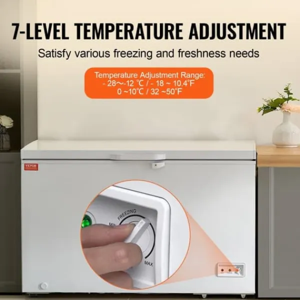Kummefryser 12,8 ku.ft / 345 L stor dybfryser, 4 aftagelige kurve, energieffektiv, rummelig, holdbar design