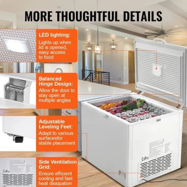 Kummefryser 12,8 ku.ft / 345 L stor dybfryser, 4 aftagelige kurve, energieffektiv, rummelig, holdbar design